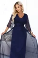 654-7 Długa połyskująca sukienka plus size z dekoltem i transparentnym rękawkiem - granatowa-6 12056 