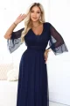 654-7 Długa połyskująca sukienka plus size z dekoltem i transparentnym rękawkiem - granatowa-8 12056 