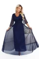 654-7 Długa połyskująca sukienka plus size z dekoltem i transparentnym rękawkiem - granatowa-11 12056 