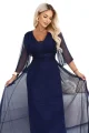 654-7 Długa połyskująca sukienka plus size z dekoltem i transparentnym rękawkiem - granatowa-12 12056 