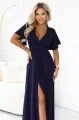 581-9 JENNIFER długa suknia z rozcięciem na nogę, rękawkiem i dekoltem - granatowa-8 12059 