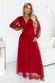 684-1 NERISSA elegancka tiulowa sukienka maxi z kopertowym dekoltem - jasne bordo-3 12062 