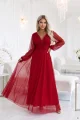 684-1 NERISSA elegancka tiulowa sukienka maxi z kopertowym dekoltem - jasne bordo-5 12062 