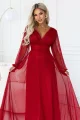 684-1 NERISSA elegancka tiulowa sukienka maxi z kopertowym dekoltem - jasne bordo-6 12062 