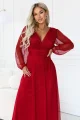 684-1 NERISSA elegancka tiulowa sukienka maxi z kopertowym dekoltem - jasne bordo-7 12062 