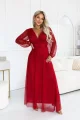 684-1 NERISSA elegancka tiulowa sukienka maxi z kopertowym dekoltem - jasne bordo-9 12062 