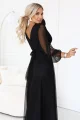 684-4 NERISSA elegancka tiulowa sukienka maxi z kopertowym dekoltem - czarna-5 12063 