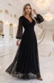 684-4 NERISSA elegancka tiulowa sukienka maxi z kopertowym dekoltem - czarna-7 12063 