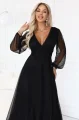 684-4 NERISSA elegancka tiulowa sukienka maxi z kopertowym dekoltem - czarna-8 12063 