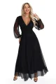 684-4 NERISSA elegancka tiulowa sukienka maxi z kopertowym dekoltem - czarna-11 12063 