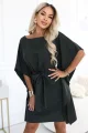 287-46 SOFIA Kobieca sukienka typu motyl z wiązaniem w pasie - ciemny khaki-3 12065 