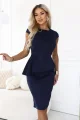 192-18 Elegancka zamszowa sukienka midi z baskinką - granatowa-5 12066 