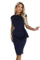 192-18 Elegancka zamszowa sukienka midi z baskinką - granatowa-8 12066 