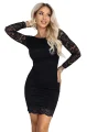 180-4 Koronkowa dopasowana sukienka mini z długim rękawkiem - czarna-9 12069 