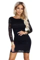 180-4 Koronkowa dopasowana sukienka mini z długim rękawkiem - czarna-10 12069 