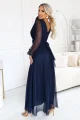 684-3 NERISSA elegancka tiulowa sukienka maxi z kopertowym dekoltem - granatowa-3 12072 