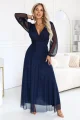 684-3 NERISSA elegancka tiulowa sukienka maxi z kopertowym dekoltem - granatowa-4 12072 