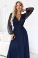 684-3 NERISSA elegancka tiulowa sukienka maxi z kopertowym dekoltem - granatowa-7 12072 