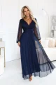 684-3 NERISSA elegancka tiulowa sukienka maxi z kopertowym dekoltem - granatowa-8 12072 