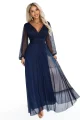 684-3 NERISSA elegancka tiulowa sukienka maxi z kopertowym dekoltem - granatowa-10 12072 