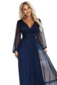 684-3 NERISSA elegancka tiulowa sukienka maxi z kopertowym dekoltem - granatowa-11 12072 
