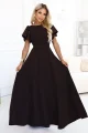 694-2 MIRELLA Elegancka rozkloszowana sukienka maxi z cekinowymi rękawami - czekoladowy brąz-1 12074 