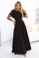 694-2 MIRELLA Elegancka rozkloszowana sukienka maxi z cekinowymi rękawami - czekoladowy brąz-4 12074 