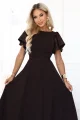694-2 MIRELLA Elegancka rozkloszowana sukienka maxi z cekinowymi rękawami - czekoladowy brąz-5 12074 