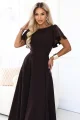 694-2 MIRELLA Elegancka rozkloszowana sukienka maxi z cekinowymi rękawami - czekoladowy brąz-7 12074 