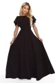 694-2 MIRELLA Elegancka rozkloszowana sukienka maxi z cekinowymi rękawami - czekoladowy brąz-10 12074 