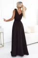 643-10 Elegancka wieczorowa suknia maxi z rozcięciem i różami - czekoladowy brąz-3 12075 