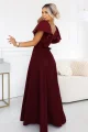 694-3 MIRELLA Elegancka rozkloszowana sukienka maxi z cekinowymi rękawami - bordowa-3 12086 