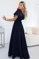 694-4 MIRELLA Elegancka rozkloszowana sukienka maxi z cekinowymi rękawkami - granatowa-3 12104 