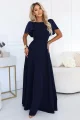 694-4 MIRELLA Elegancka rozkloszowana sukienka maxi z cekinowymi rękawkami - granatowa-4 12104 