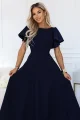 694-4 MIRELLA Elegancka rozkloszowana sukienka maxi z cekinowymi rękawkami - granatowa-5 12104 