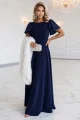694-4 MIRELLA Elegancka rozkloszowana sukienka maxi z cekinowymi rękawkami - granatowa-7 12104 