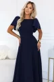 694-4 MIRELLA Elegancka rozkloszowana sukienka maxi z cekinowymi rękawkami - granatowa-8 12104 