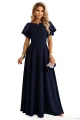 694-4 MIRELLA Elegancka rozkloszowana sukienka maxi z cekinowymi rękawkami - granatowa-11 12104 