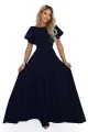 694-4 MIRELLA Elegancka rozkloszowana sukienka maxi z cekinowymi rękawkami - granatowa-12 12104 
