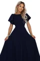 694-4 MIRELLA Elegancka rozkloszowana sukienka maxi z cekinowymi rękawkami - granatowa-13 12104 