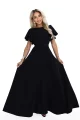 694-1 MIRELLA Elegancka rozkloszowana sukienka maxi z cekinowymi rękawkami - czarna-12 12107 