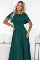 694-5 MIRELLA Rozkloszowana sukienka maxi z krótkim rękawkiem - butelkowa zieleń-7 12109 