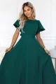 694-5 MIRELLA Rozkloszowana sukienka maxi z krótkim rękawkiem - butelkowa zieleń-8 12109 