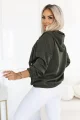 691-4 Rozpinana bluza damska z kapturem i ozdobnym zamkiem - khaki-3 12120 