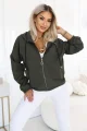 691-4 Rozpinana bluza damska z kapturem i ozdobnym zamkiem - khaki-4 12120 