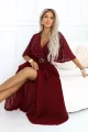 705-1 ELVIA Wieczorowa sukienka maxi z cekinową górą i ozdobnym paskiem - bordowa-9 12130 
