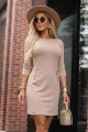 420-6 MARY Klasyczna sukienka z rękawem 3/4 i ozdobnymi zamkami - jasne cappuccino-3 12136 