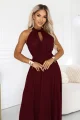 662-5 Elegancka sukienka wieczorowa maxi halter z tiulem i wiązaniem w talii - bordowa-2 12140 