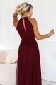 662-5 Elegancka sukienka wieczorowa maxi halter z tiulem i wiązaniem w talii - bordowa-5 12140 