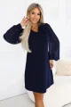 699-1 NELIA Trapezowa sukienka z różą i transparentnymi rękawami - granatowa-2 12142 